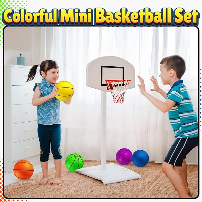 Mini Basketball Set for Kids - 6 Inch (5 Pack) w/Hand Pump - Small Size Indoor Mini Hoop Balls for Toddlers - Over The Door Basketball Games, Indoor & Outdoor, Small Hoops, Pool Play & Party Favors