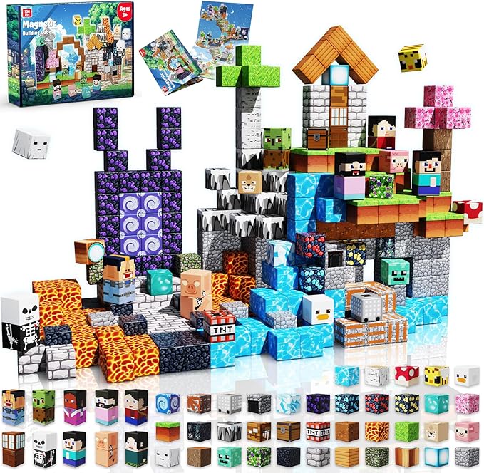 150 PCS 0.8in Magnetic Blocks - Easter Toys, Magnetic Building Blocks Cubes, Stacking Magnets, School STEM Toys Birthday Gifts for Boys and Girls Age 3+ Years Old (Theme: Adventure World)