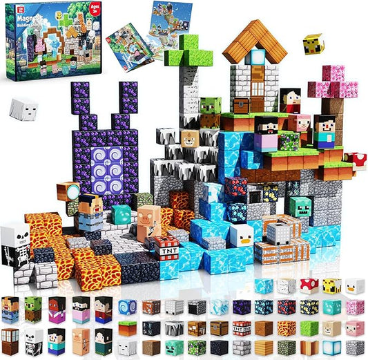 150 PCS 0.8in Magnetic Blocks - Easter Toys, Magnetic Building Blocks Cubes, Stacking Magnets, School STEM Toys Birthday Gifts for Boys and Girls Age 3+ Years Old (Theme: Adventure World)