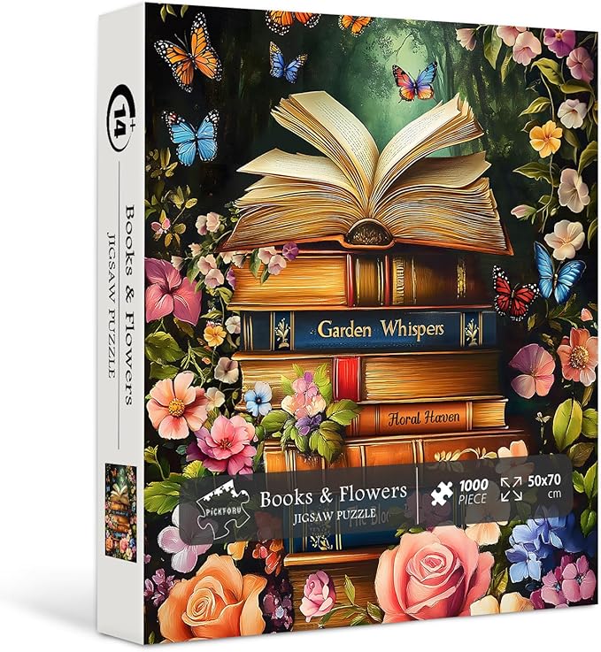 Vintage Book Puzzles for Adults 1000 Pieces,PICKFORU Retro Flower Garden Jigsaw Puzzle Wildflower Pages，Difficult Plant Floral Puzzle for Book Lovers