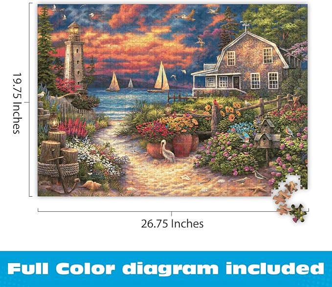 Buffalo Games Chuck Pinson Peace After the Storm 1000 Piece Jigsaw Puzzle for Adults – Coastal Lighthouse Scene with Large Reference Poster
