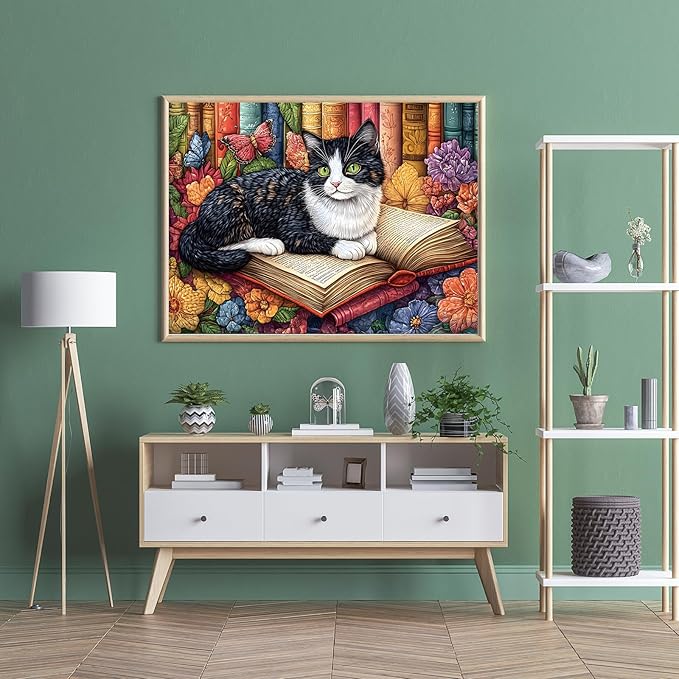 Puzzles for Adults 500 Pieces, Cat Jigsaw Puzzles - Blooming Book Cat, Impossible Book Art Puzzles for Seniors Family, 20.47x14.96 inches, 1:1 Poster, Letter on The Back