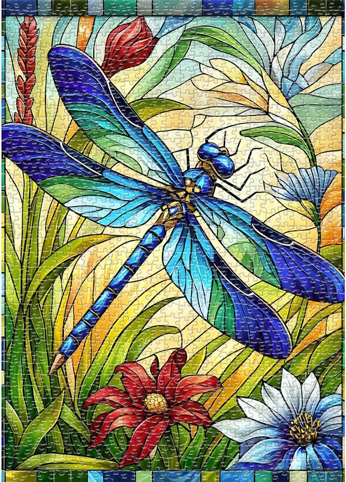 Sutinban Stained Glass Dragonfly 1000 Piece Puzzles, Jigsaw Puzzle 1000 Pieces for Adults, Coolest Adult Puzzles for Happy Family Time, Great Gift for Jigsaw Puzzle Lovers, 27.5’’x19.7’’