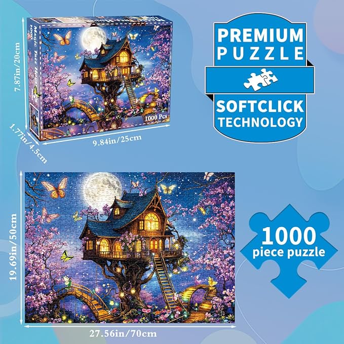 HUADADA 1000 Piece Puzzles for Adults - Elf Tree House - Jigsaw Puzzles for Adults 1000 Piece Fairy Tale House Educational Games Colorful Puzzles for Home Decoration