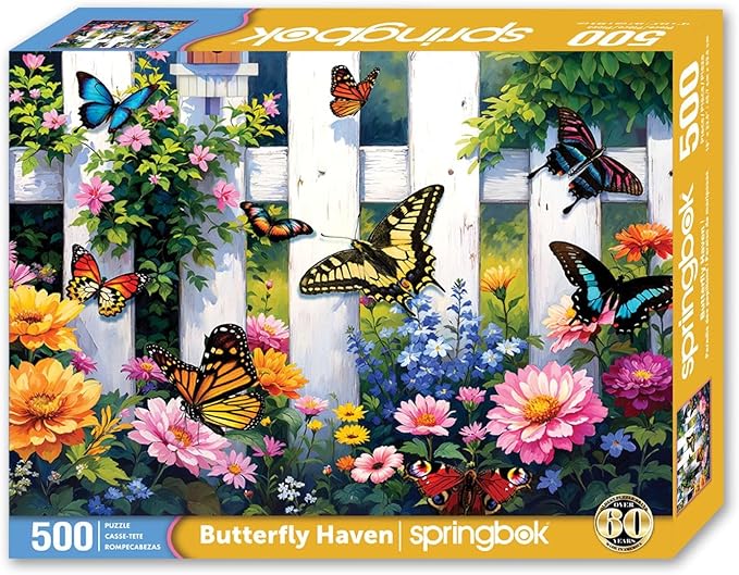 Springbok Butterfly Haven 500 Piece Jigsaw Puzzle for Adults - Colorful Butterfly Garden - Unique Cut Pieces - Made in USA