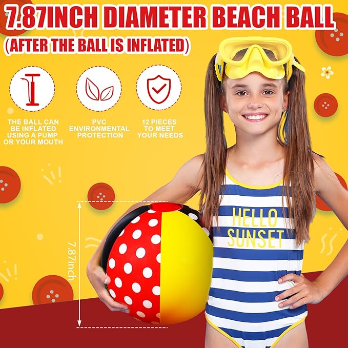 Leyndo 12 Pack Inflatable Beach Balls for Kid Party Favors for Birthday Summer Pool Novelty Water Beachball Game Toys for Boy Girl Gifts Class Party Decor (7.87")