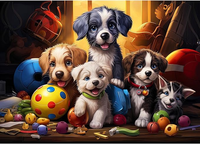 Five Little Pups Jigsaw Puzzle, 1000 Pieces Puzzle for Adults, Funny Dog Puzzles, Impossible Hard Difficult Challenging Puzzles for Adults, Home Decoration Puzzle, Interlock Perfectly No Dust