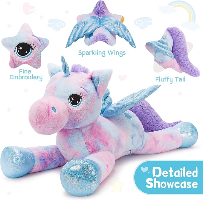 Tezituor 43 Inch Unicorn Stuffed Animal with Wings, Giant Purple Stuffed Unicorn Plush Toys for Girls Kids Boys Women,Soft Rainbow Plushie Gifts for Valentines Day,Christmas, Birthday Party