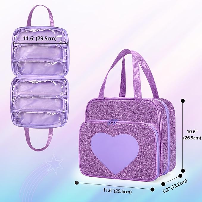 LoDrid Doll Case Compatible with Monster High Dolls with 6 Transparent Pockets for Display and Storage, Tote Bag with Front Pocket and Handle, Purple, Bag Only