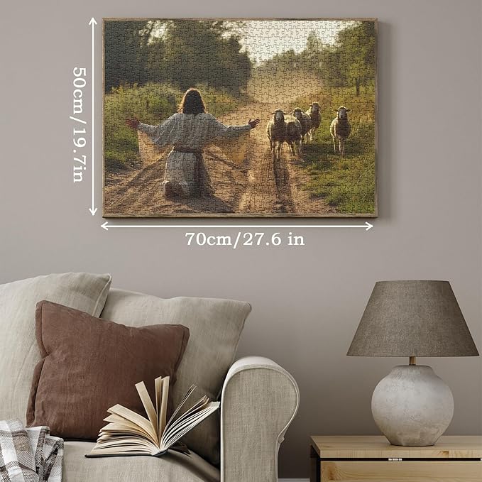 Jesus Sheep Puzzles for Adults 1000 Pieces, Christian Religious Jigsaw Puzzles, Catholic Art Puzzles