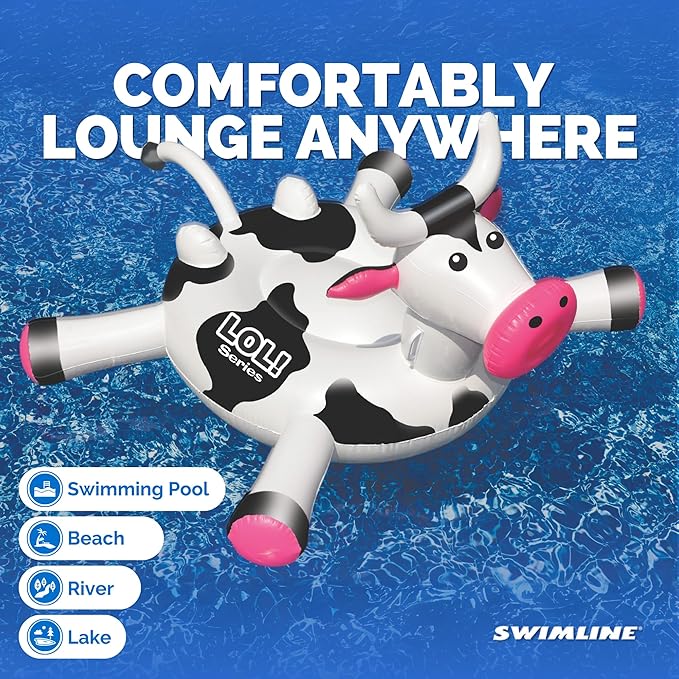 SWIMLINE ORIGINAL 90268 Giant Inflatable LOL Cow Pool Float | Fun Ride-On Raft with Stable Legs & Wings |Lounge Floatie Ideal for Summer Gatherings