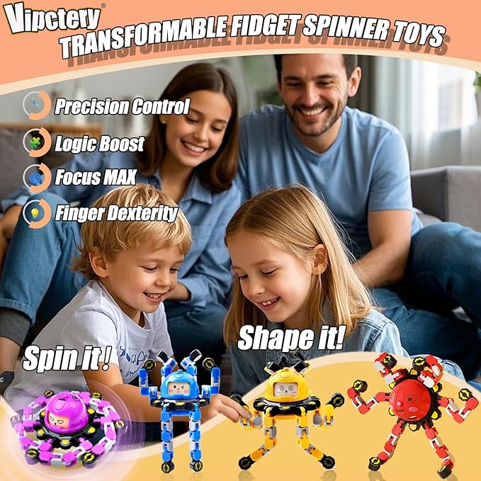 Easter Basket Stuffers Gifts for Kids Boys Girls 12Pcs Transformable Fidget Spinners for Kids Fidget Toys Teens Adults Sensory Toys with Autism ADHD Party Favors Travel Activities