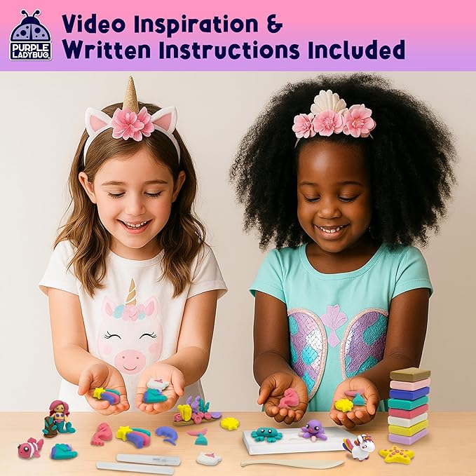 Eraser Lab DIY Clay Cute Eraser Kit for Girls - Unicorn & Mermaid Theme - Fun Craft Activity for Girls Aged 4 5 6 7 8 9 10, Back to School Supply, Birthday Gift Idea