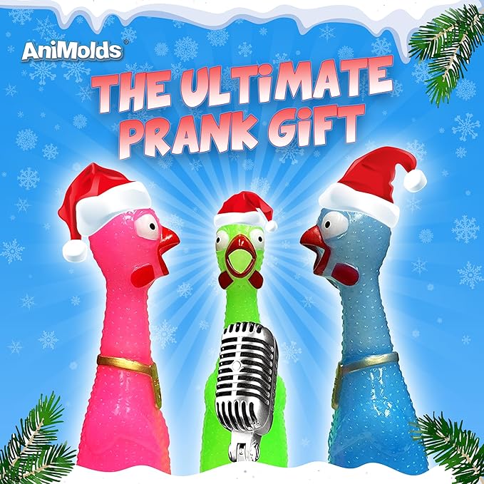 Animolds Squeeze Me Rubber Chicken Toy | Screaming Squeaky Chicken for Kids & Dogs | Novelty Prank Gag Gift (2 Pack Solid)