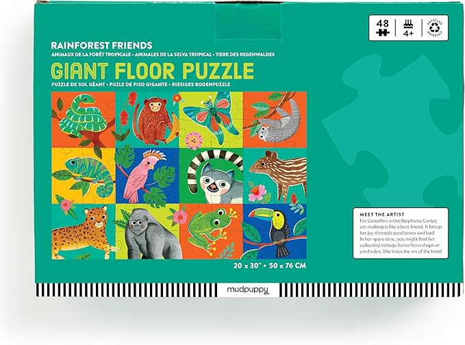 Mudpuppy Rainforest Friends – 48 Piece Giant Floor Jigsaw Puzzle Featuring A Colorful Scene of Different Kinds of Rainforest Animals