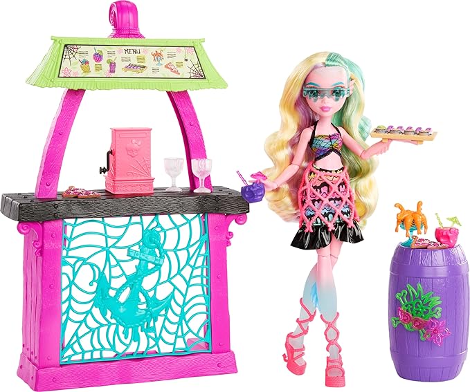 Monster High Doll & Playset, Lagoona Blue Scare-adise Island Snack Shack with Food Accessories & Color-Change Drinks
