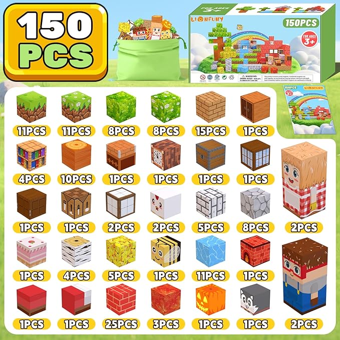 150PCS Magnetic Blocks,Magnetic Building Blocks,Magnet Blocks 3D Building Set for Kids Toddlers Boys,STEM Sensory Educational Stacking Christmas Toys Gifts for 3 4 5 6 7 8 9+ Year Old