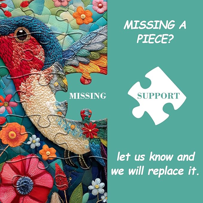 Hummingbird Puzzles for Adults 1000 Pieces, Bird Flower Garden Patchwork Art Quilt Puzzle, Beautiful Spring Floral Difficult Hard Jigsaw Puzzles with Animals, Colorful Challenging for Adults