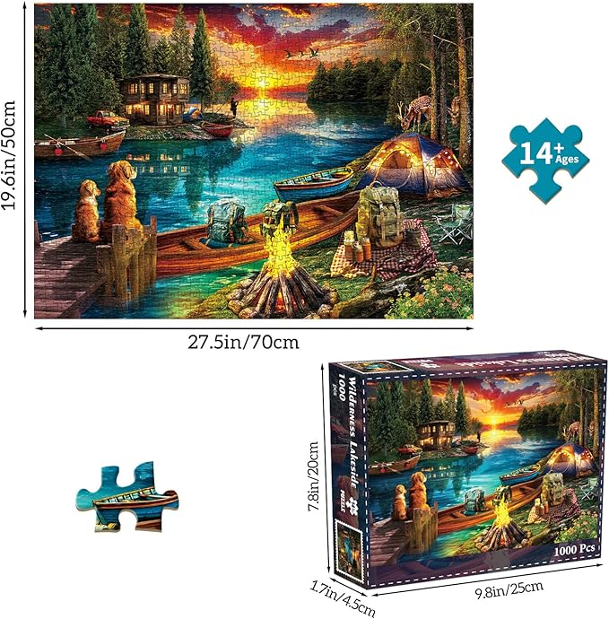 Puzzles for Adults 1000 Pieces, Jigsaw Puzzle for Adults, Fun Challenging Puzzle, Wilderness Lakeside Puzzles Game, Interlock Perfectly No Dust, Gifts for Friends Parents Father's Day