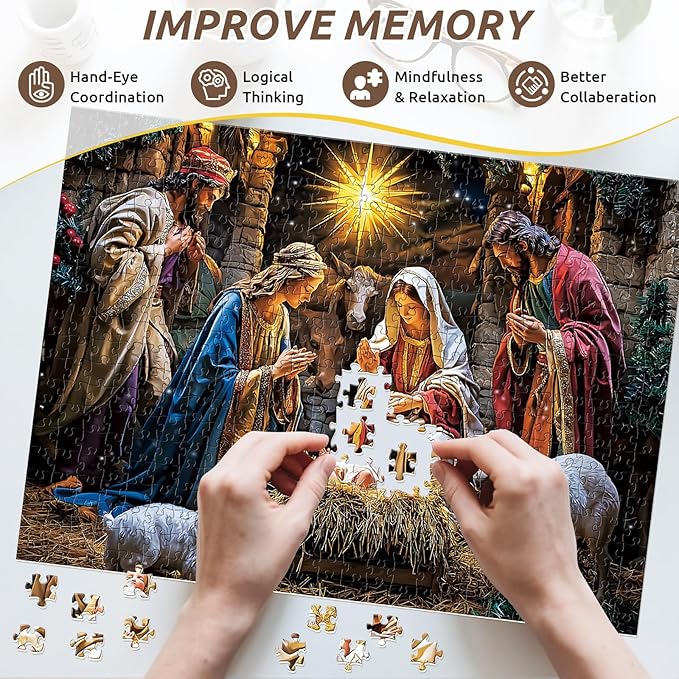 500 Piece Puzzle for Adults,Holiday Christ is Born Puzzles for Adults Elderly,Recycled Cardboard Nativity Puzzles 500 Piece,Challenging Family Game Great Gift for Family Friends,20.5 x 15 in