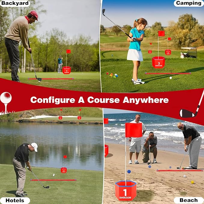 Backyard Golf Game with 2 Clubs, Portable 6 Hole Golf Course, Outdoor Yard Golf Chipping Game for Family and Adults, Beach, Park, Lawn, Field Day Reunion Party Games