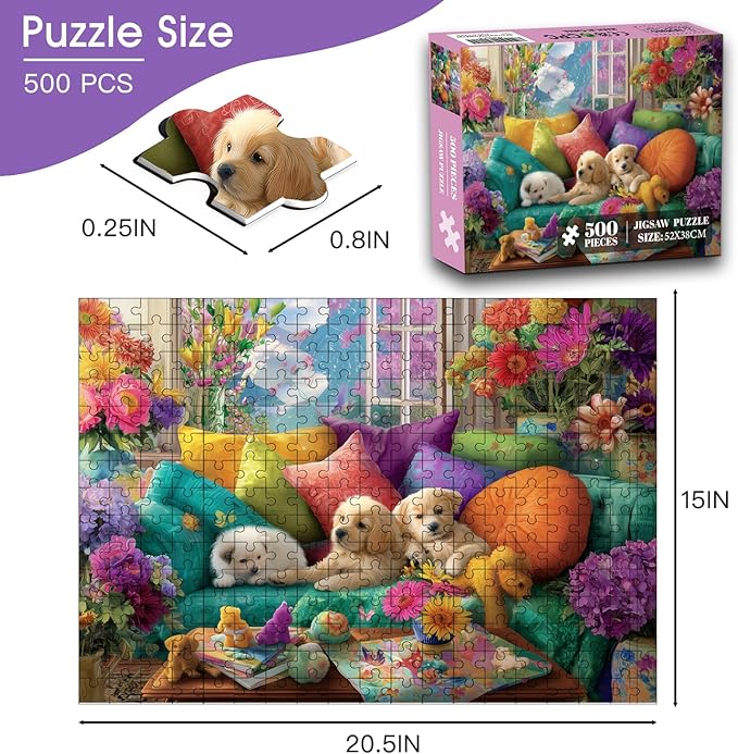 500 Piece Puzzle for Adults – Sofa Dog Jigsaw Puzzle 500 Pieces for Adults Seniors – Eco-Friendly Recycled Paper – Fun & Challenging Game Gift for Friends and Family (20.5 x 15 in)