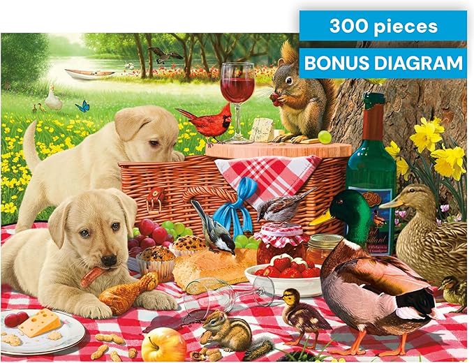 Buffalo Games - Picnic Raiders - 300 Piece Puzzle for Adults, Oversized Large Jigsaw with Easy to Grasp Pieces - Steve Read - Adorable Animals Collection