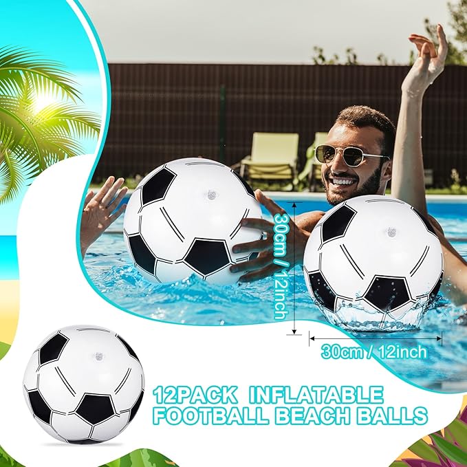 Chivao 12 Pack 16 Inch Soccer Beach Ball Inflatable Beach Ball Bulk Giant Pool Toys Blow up Swimming Pool Toys for Summer Indoor Outdoor Water Games Birthdays Party Favor Goodie Bags Stuffers