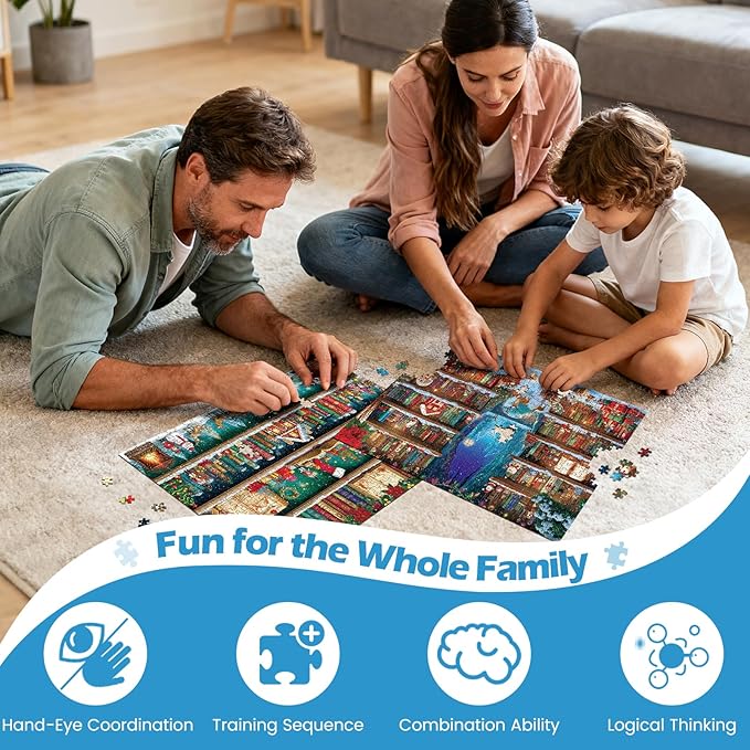Sutinban 2 Pack Christmas Bookshelf 500 Piece Puzzles for Adults, Jigsaw Puzzle for Adults Seniors, Challenging Colorful Puzzles Family Game Gift Decor 20.0 * 14.2