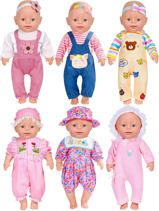 WONDOLL 6 Sets 14-16 Inch Baby Doll Accessories & Clothes - Dress Outfits Headbands Accessories fits New Born 43cm , 15 inch Baby Doll(no Doll