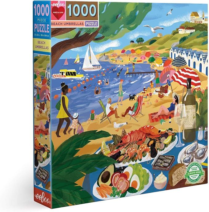 eeBoo 1000 Piece Puzzle - Beach Umbrellas Jigsaw Puzzle for Adults, Square 23" x 23" Made with Recycled Board & Vegetable-Based Ink