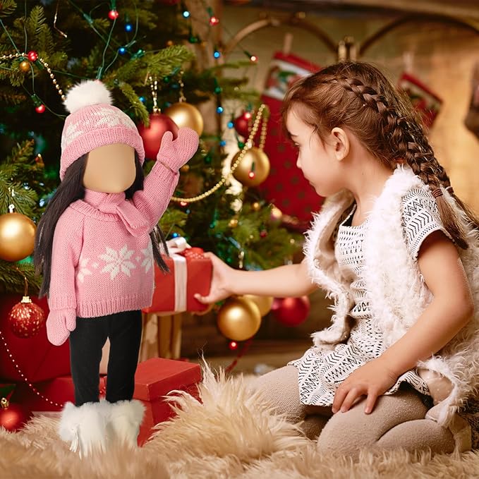 Bencailor 6 Pcs 18 Inch Christmas Doll Clothes and Accessories Winter Outfits Set Sweaters Trousers Hats Shoes Gloves for 18 Inch Doll Gifts(Pink White)