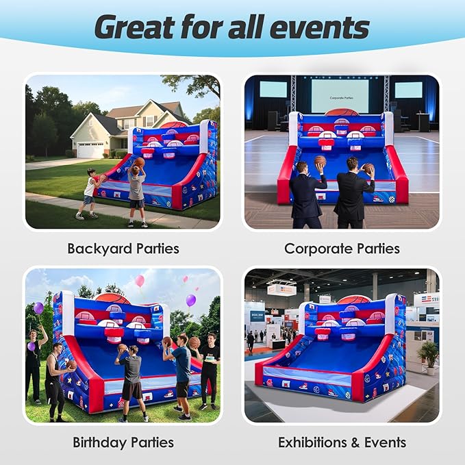 Inflatable Basketball Hoop Shot 13×10×10ft, Blow Up Inflatable Basketball Game with Balls, Air Blower, Inflatable Games for Outdoor Parties, Carnival Events, Lawn Games