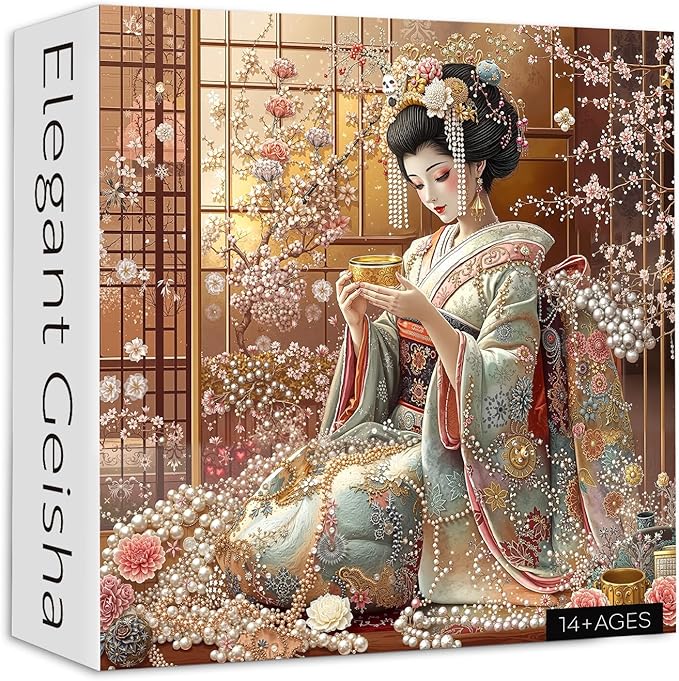 PICKFORU Elegant Geisha Puzzles for Adults 1000 Pieces, Retro Kimono Cherry Blossom Jigsaw Puzzles, Japanese Art Puzzle as Wall Art Decor