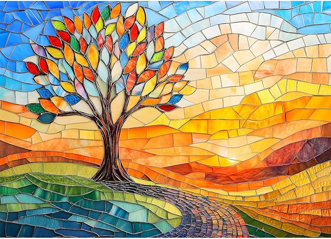 Colorful Stained Glass Tree of Life Puzzle - 1000 Pieces Jigsaw Puzzle for Adults - Challenging and Unique (19.7x27.6 in)