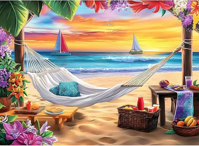 500 Piece Puzzles for Adult, Beach Jigsaw Puzzle 500 Pieces for Adults Senior, Sunset Boat 500 piece Puzzle, Challenging Family Puzzle Colorful Activity Game Gift for Friend 20.5 X 15 Inches