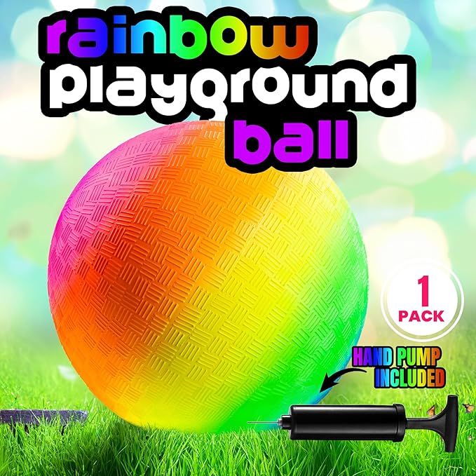 Rainbow Playground Ball - 8.5Inch (Pack of 1) Rubber Bouncy Inflatable Balls for Kids and Adults, Indoor and Outdoor Games, Kickball, Dodgeball, Four Square, and More