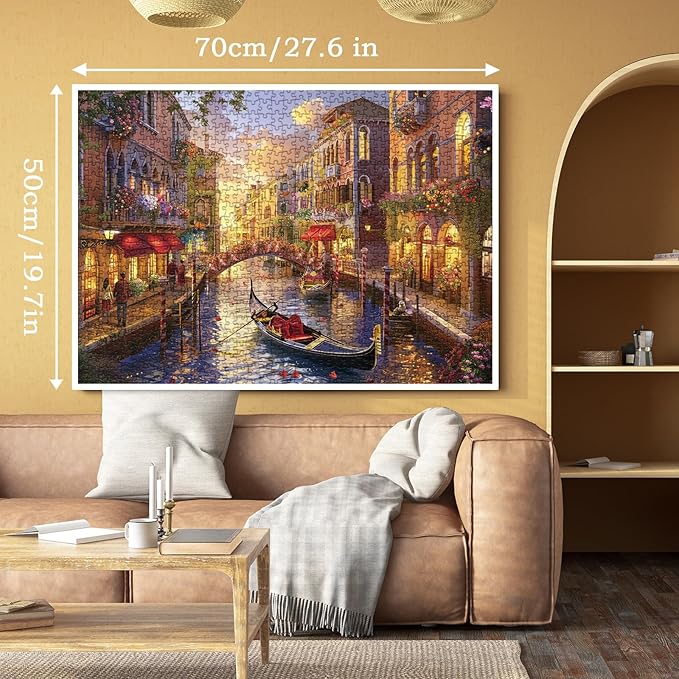 Italy Venice Landscape Puzzles for Adults 1000 Pieces, Colorful Europe City Scenic Jigsaw Puzzles, Art Travel Pretty Sunset Puzzles