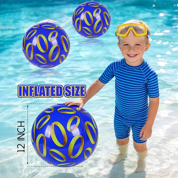 SCIONE 12 Pack 12 Inch Blue Inflatable Beach Balls for Retro Pool Toys Party Decorations, Birthday Favors & End of Year Class Gifts