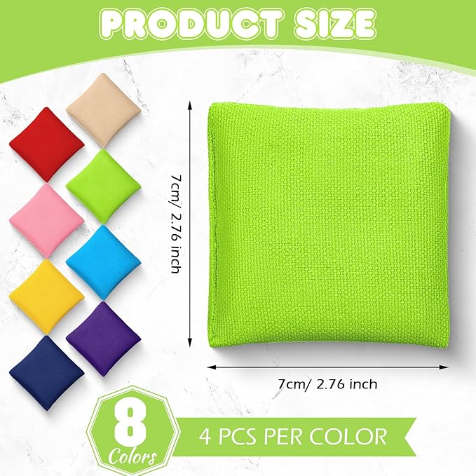 32 Pack Bean Bags Toss for Kids Cornhole Bean Bags Colorful Bean Bags for Tossing Canvas Toss Bags Hand Toy Toss Games Weights for Outdoor Yard Games, Assorted Colors (Fresh Colors, 2.76 x 2.76 Inch)