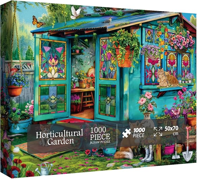 Garden Flower Puzzle 1000 Piece for Adults, Plant Gardening Jigsaw Puzzles, Spring Bird Cat Puzzle