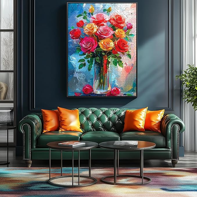 1000 Piece Puzzles for Adults, Rose Flowers Jigsaw Puzzles 1000 Pieces for Adults Oil Painting Floral Art Design with Letters On Back for Family Challenging Decor Great Gift, 27.5 x 19.7 Inch