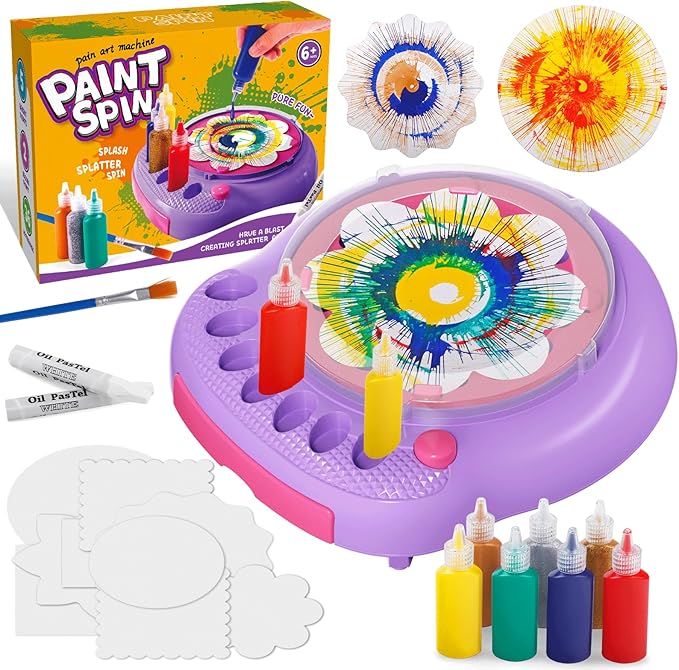 Spin Art Machine for Kids, Paint Spinner Arts and Crafts Kit with 7 Washable Paints & 36 Art Boards, Painting Art Kits for Boys Girls Ages 4 5 6 7 8 9 10 11 12, Birthday Gift Purple