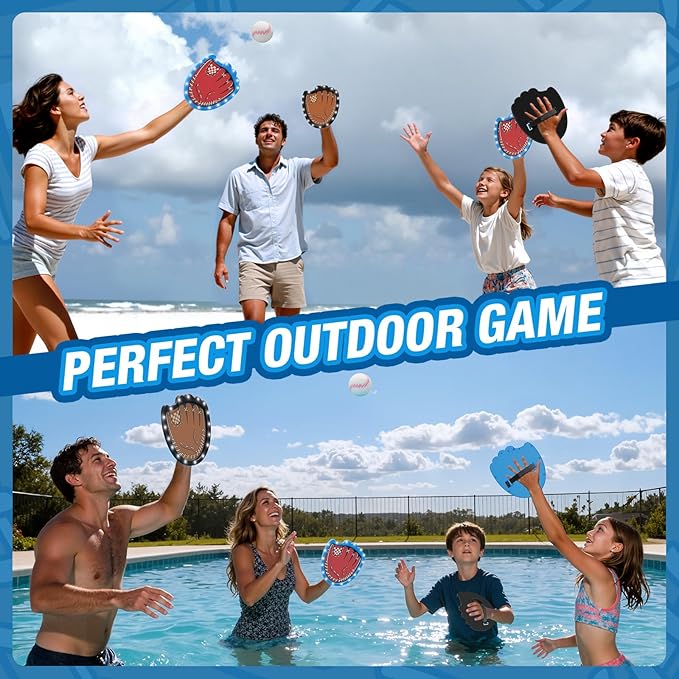 Toss and Catch Ball Game Set, Outdoor Pool Beach Yard Camping Games for Family, Toddler Baseball Birthday Gifts for Boys Girls Ages 3-12 (4 Light Up Paddles & 6 Balls)