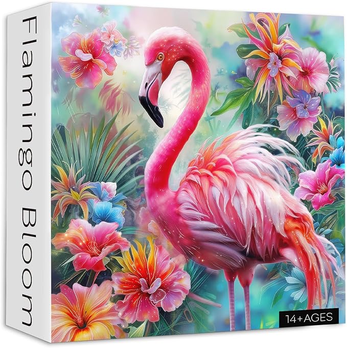 PICKFORU Pink Flamingo Puzzles for Adults 1000 Pieces, Colorful Flower Spring Garden Puzzle, Plant Animal Jigsaw Puzzles