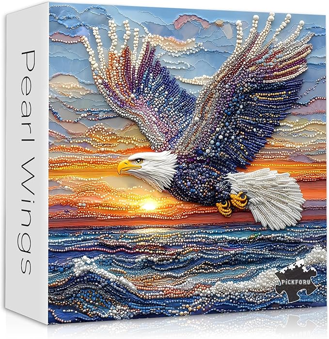 Beaded Eagle Puzzle for Adults 1000 Pieces, Colorful Bald Eagle Over Ocean Puzzles, Unique Jewelry Bird Jigsaw Puzzle Animal Art, Impossible Difficult Hard Challenging Puzzles