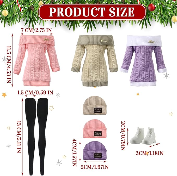 Geyoga 12 Pcs Doll Clothes and Accessories for 12 Inch Summer Dolls Sweater Pants Shoes Hat Outfits Doll is Not Included(Pink, Purple, Beige,12 Inch)