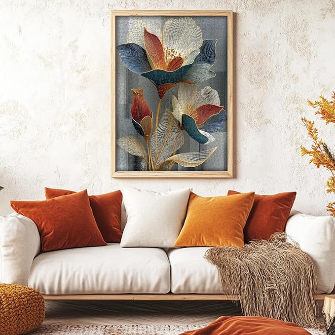 PICKFORU Floral Art 1000 Piece Puzzle for Adults, Linear Petals Jigsaw Puzzles Gradient, Modern Flower Puzzle Theme as Home Decor