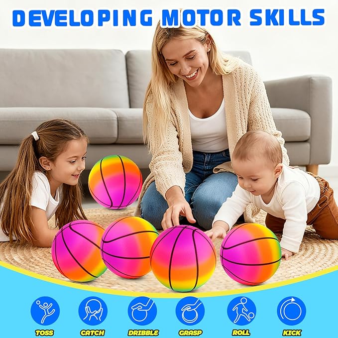 Mini Toy Basketballs Set - 8" Small Balls with Pump, Over The Door Mini Hoop Replacements, Indoor Basketball Toy for Toddlers, Kids, Teenagers, Pool, Yard, Outdoors 5 Pack