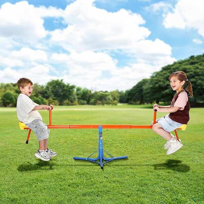 VEVOR Seesaw Teeter Totter for Kids Outdoor, 100 lbs Load Capacity per Seat, Sit and Spin Teeter Totter with 3-Prong Support Legs, Playground Equipment with Swiveling 360 Degrees Rotating for Aged 3+